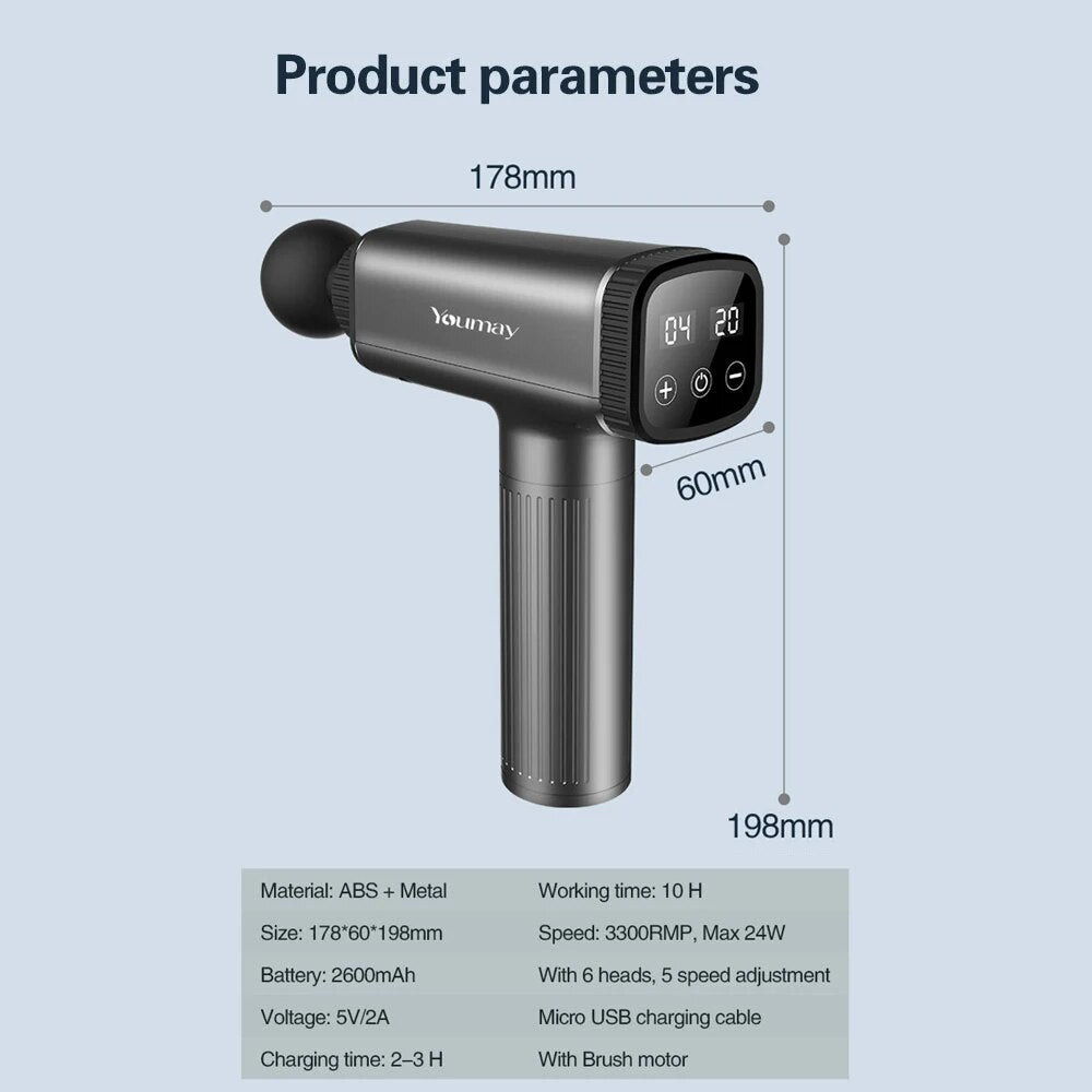 Youmay Massage Gun LCD Touch Display Muscle Massager Pain Relief  Deep Tissue Fascia Gun Electric Body Massager Shaping Slimming