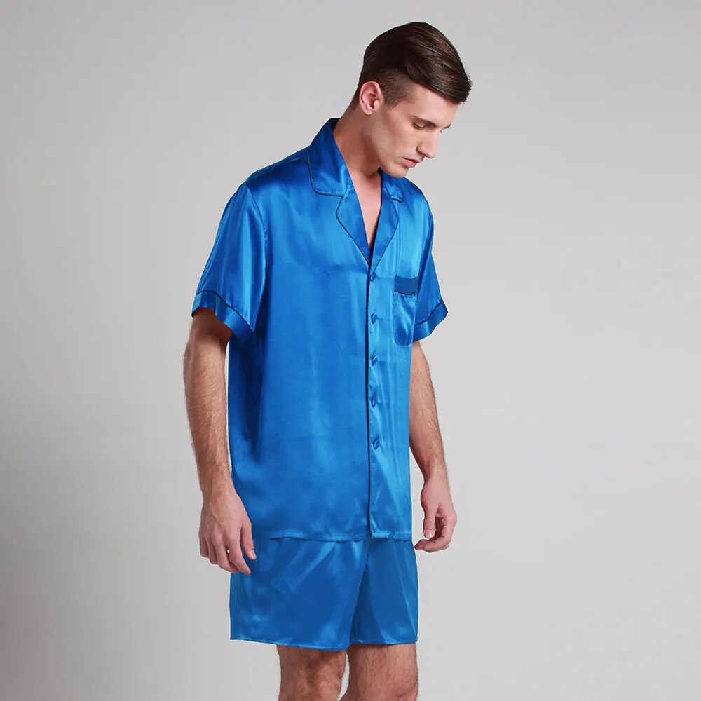 LILYSILK 100 Silk Pajamas Set Men 22 momme Silk Short Sleeve Male Nightwear Contrast Trim Sleepwear Men's Clothing Free Shipping