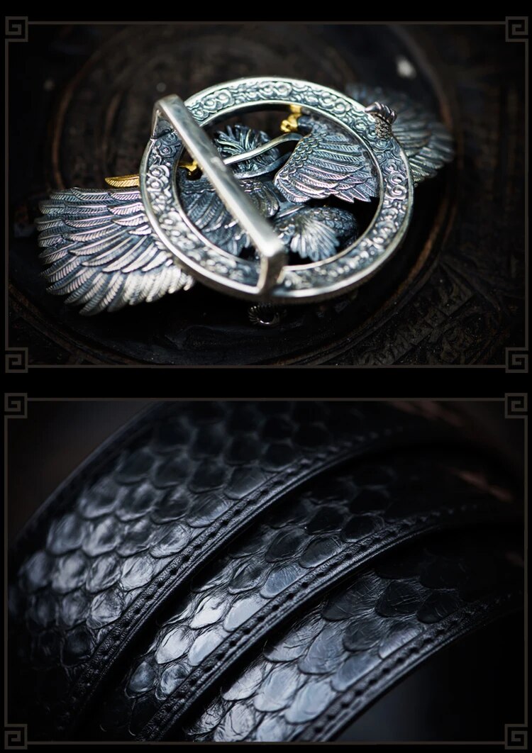 Pre Sale Genuine Leather Strap Male Belts For Men Women Python Skin Vintage Roc Silver Clasp Buckle Belt