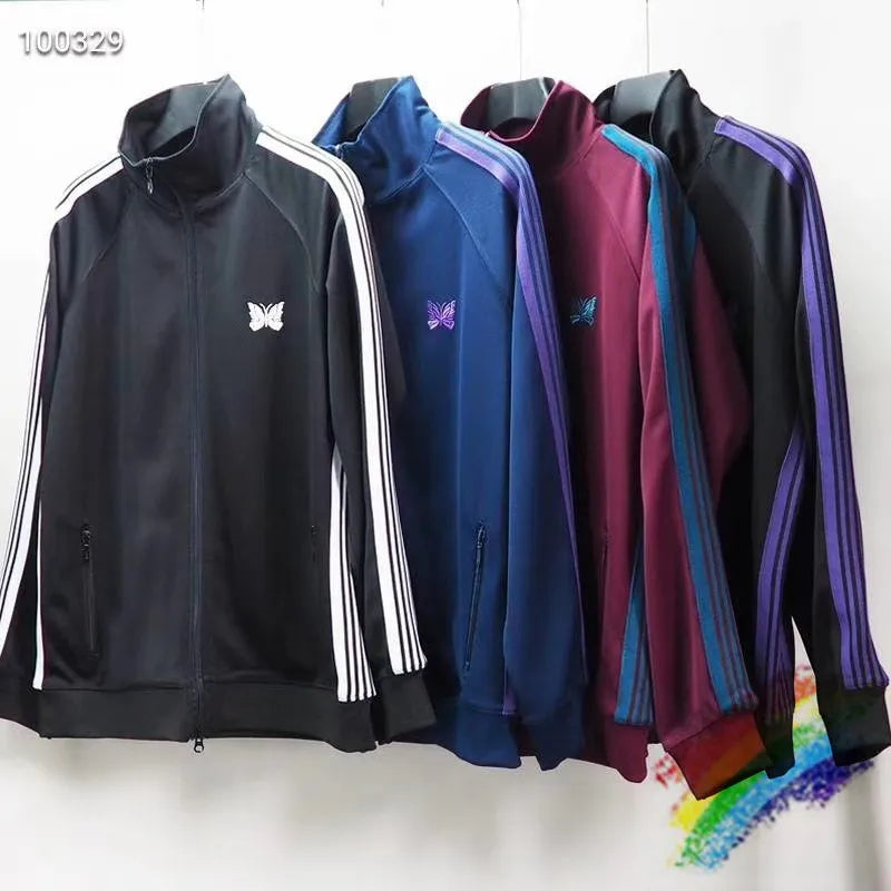 2020FW Needles AWGE Jackets Men Women 1:1 Top Version Butterfly Embroidery AWGE Jacket Stripes NEEDLES Coats - KAISERINC