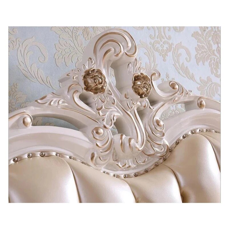 modern european solid wood bed 2 people Fashion Carved  leather  french bedroom furniture xhc003