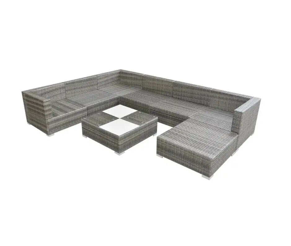 8 pcs Outdoor Rattan Sofa Garden Lounge Set with Cushions Poly Rattan Grey for Outdoor Furniture only ship to uk