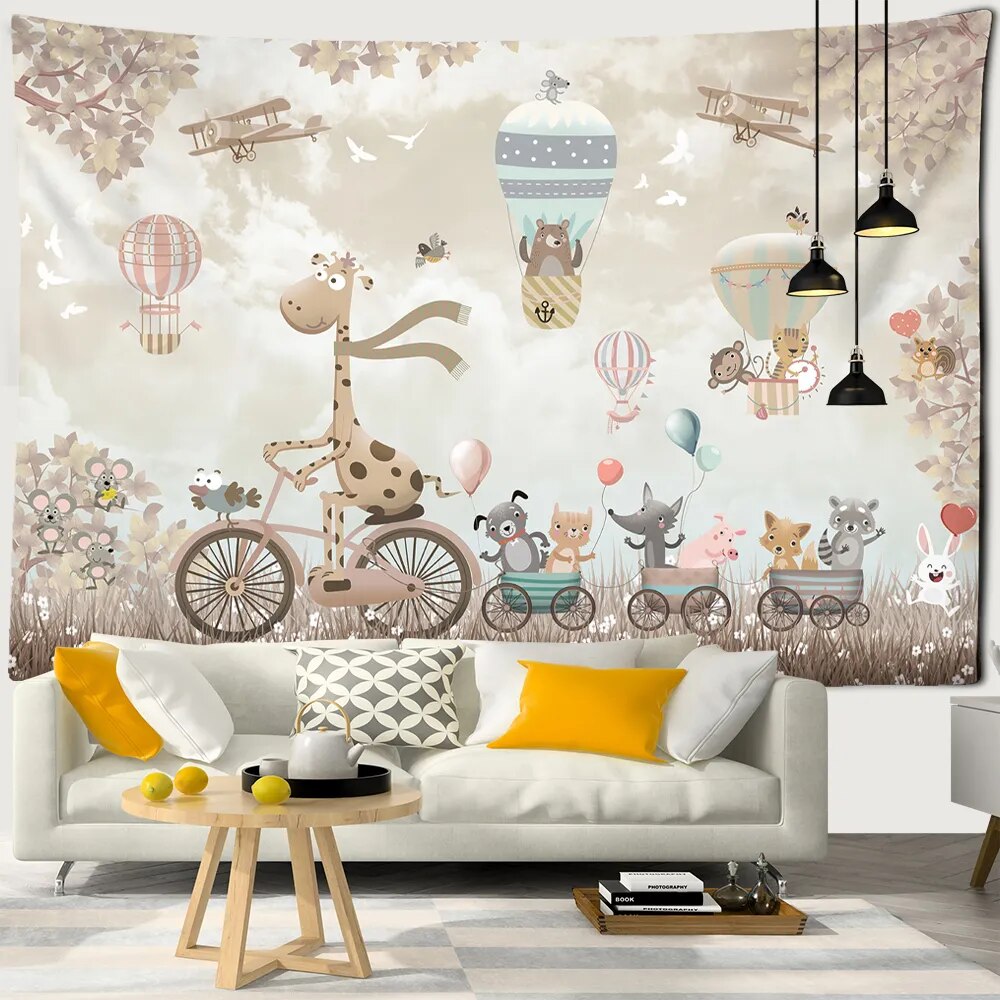 Cute Cartoon Animals Tapestry Nordic Wall Hanging Kawaii Bear Carpet Wall Cloth Children Room Decor