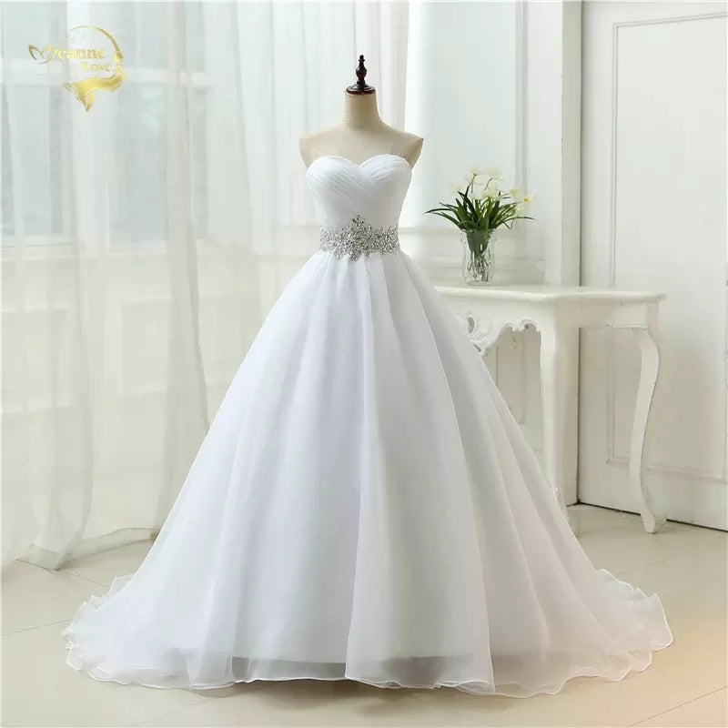 Hot Sale White Vestido De Noiva 2023 New Design Ball Gowns Beaded Belt Robe De Mariage Strapless Lace Up Wedding Dresses OW 7799 - KAISERINC