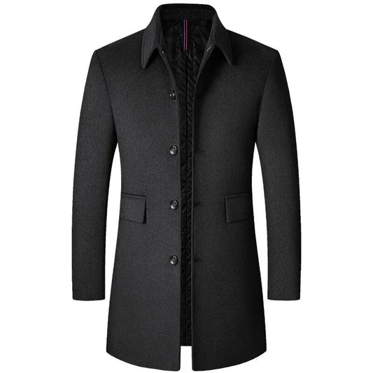 New Men's Clothing Woolen Jacket Coats Wool & Blends Winter Coat Mid-long Trench Classic Solid Thickening