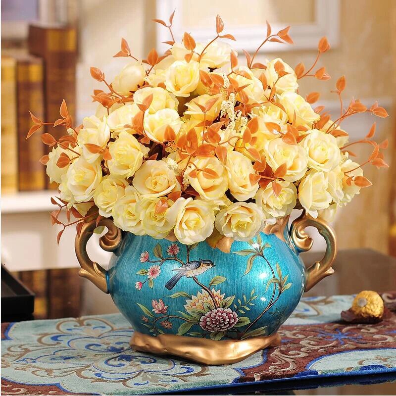 European Resin Retro Houses Office Tablepans Artificial Flowers Christmas Decorations Wedding Decorations Handicrafts vase