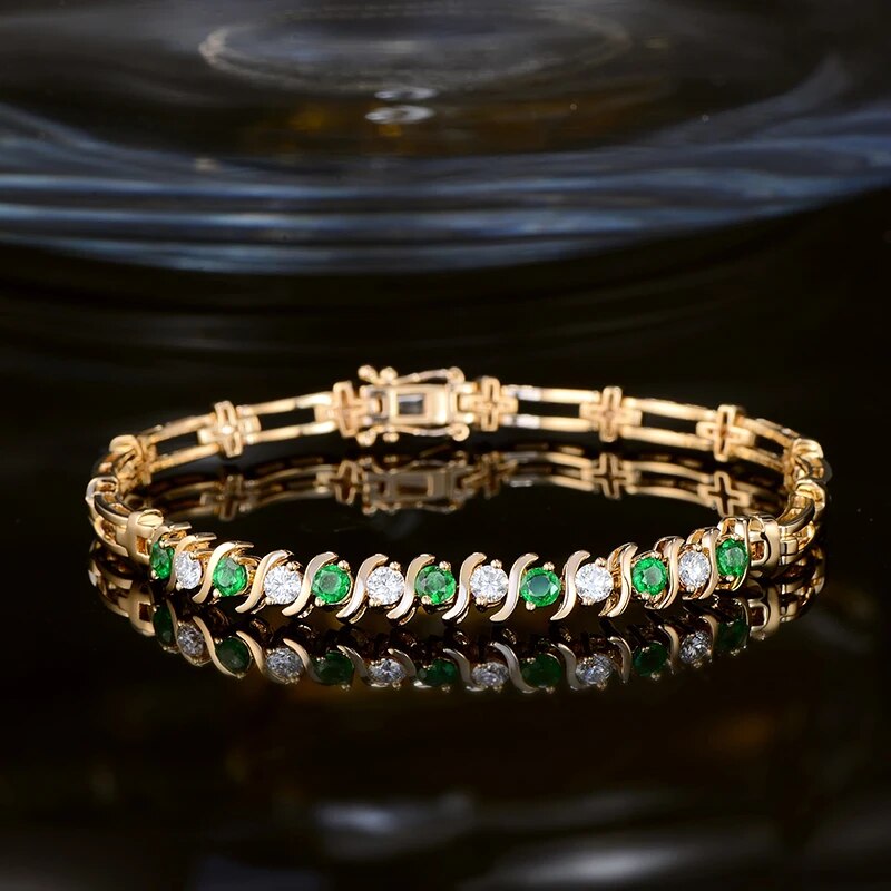 LOVERJEWELRY Emeralds Diamonds Bracelet Gold 14K Yellow DIY Gemstones Natural Green Emerald Diamond Bracelet For Women Luxury