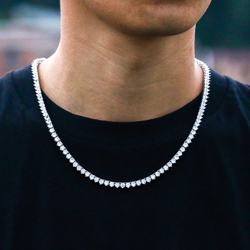 4mm 925 Sterling Silver Moissanite Diamond Tennis Chain 3 Claw Hip Hop Necklace For Men Women Jewelry 2021 Dropshipping