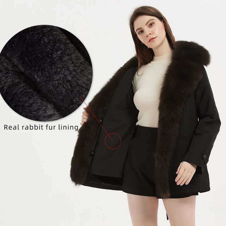 Maomaokong Winter coats 2021 women's clothing New natural real fox fur coat parkas Rabbit fur lining Jackets Fur coat