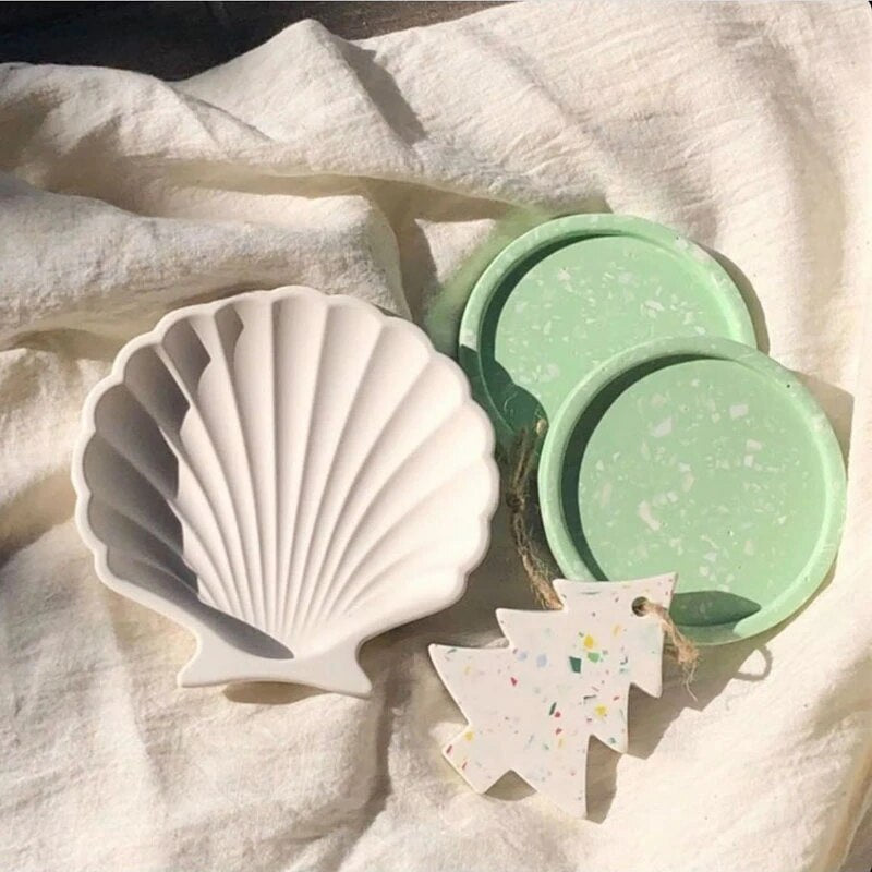 Shell Design Concrete Tray Silicone Mould Plate Decoration Jewelry Ring Storage Tray Mould Soap Holder Mould