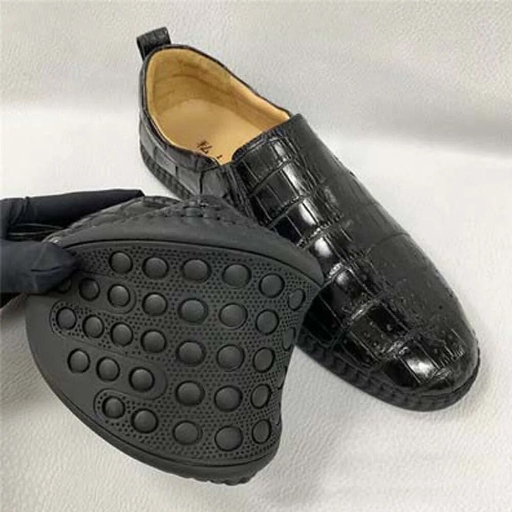 hongsen new arrival Rubber soles  true  crocodile  Casual shoes  male  Soft bottom black non-slip Men's shoes