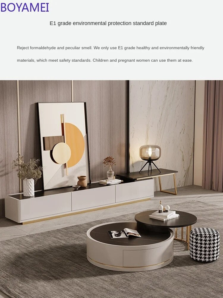 TV cabinet tea table combination modern simple Italian light luxury wind small house fashion retractable living room furniture