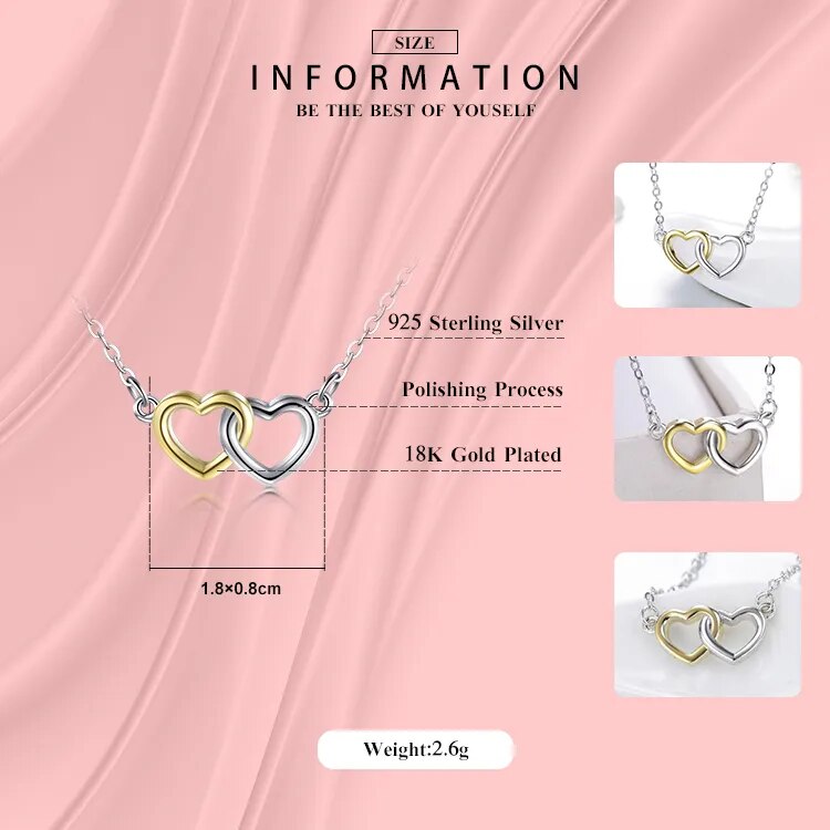 Modian New Authentic 100% 925 Sterling Silver Ring & Stud Earrings Fashion Double Hearts Gold White Color Wedding Jewelry Set