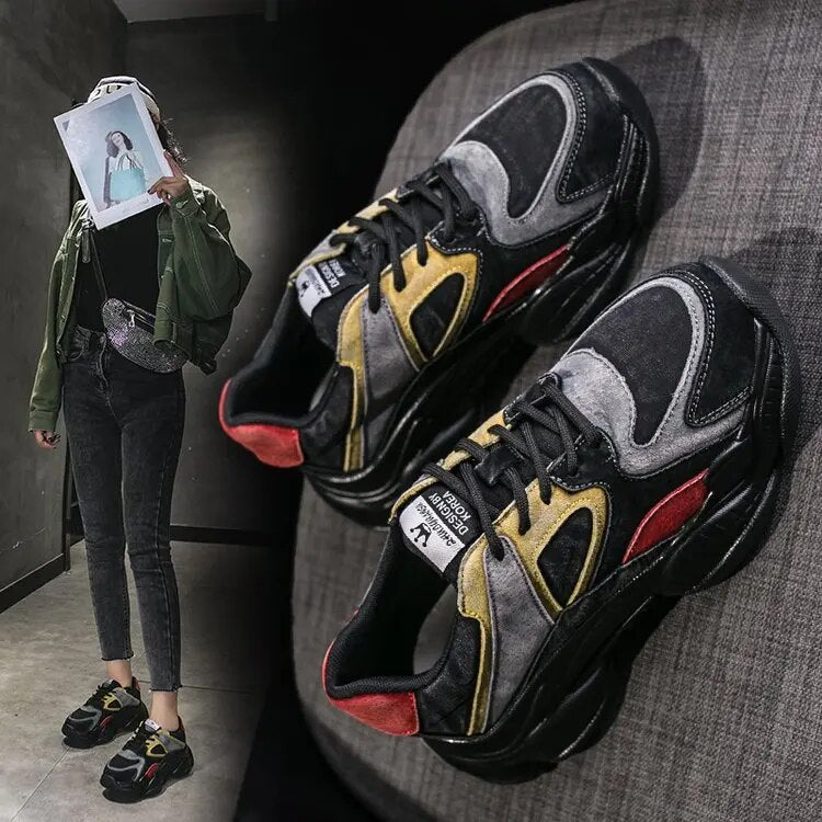 Korean Spring and Autumn New Shoes Women's Platform All-match Sneakers Women's Breathable Color Matching Shoes