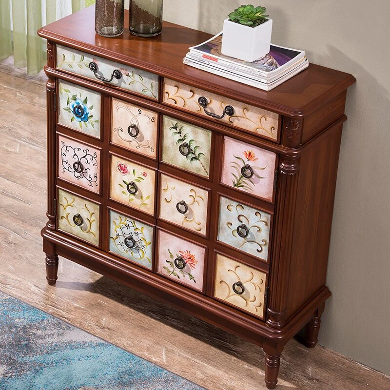 American-style shoe cabinet door painted partition cabinet solid wood European-style entrance shoe cabinet furniture living room