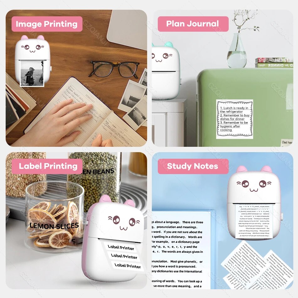 Portable Mini Wireless Thermal Photo Printer Pocket Cute Sticker Printers Paper Roll For Android iOS DIY Home Use Notes Printer