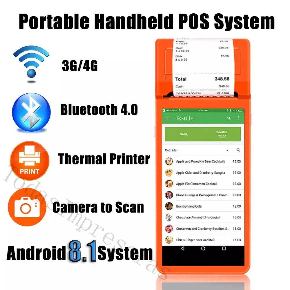 Portable Handheld POS PDA Terminal Thernal Printer 3G Internet with GPS 58mm wifi Android 8.1 Rugged Industrial Barcode Printers
