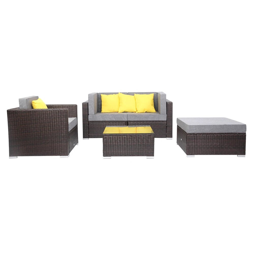 US Warehouse 5 Pieces Patio PE Wicker Rattan Corner Sofa Set Patio Furniture Set In Stock  for the outdoors and Patio
