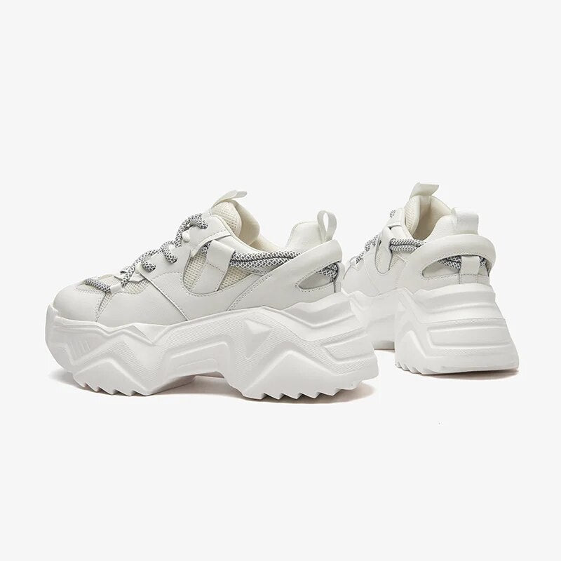 BeauToday Chunky Sneakers Women Synthetic Leather Patchwork Mixed Color Side Lace Fashion Thick Sole Ladies Casual Shoes 29413