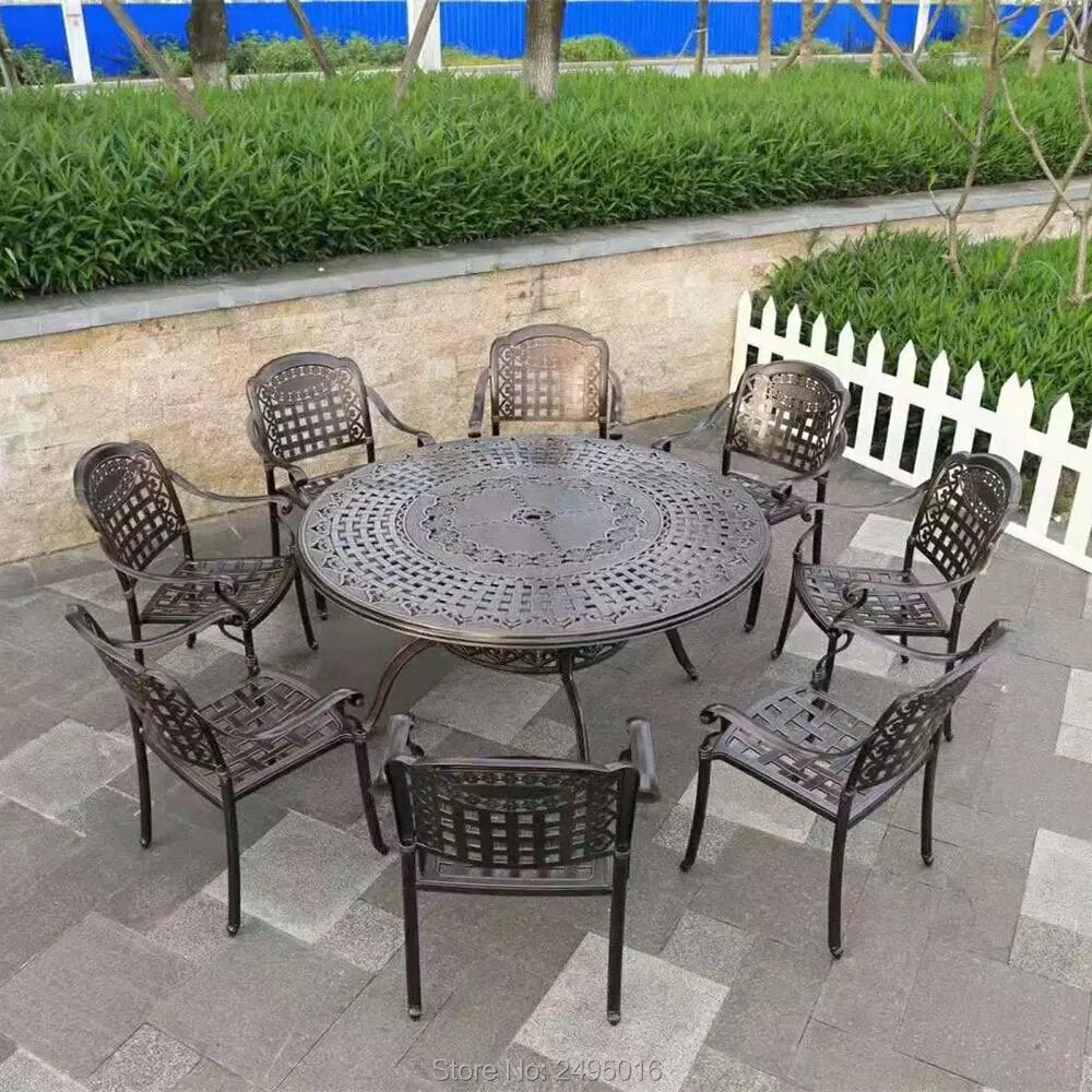 Set of 9-pieces cast aluminum dining sets Outdoor furniture garden table patio chair sets all-weather-anti-rust heavy durable