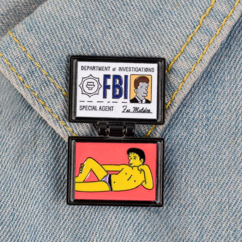 FBI Brooch Business Card Special Agent Simpsons X-Lime Badge Fun Cartoon ID Card Enamel Pins Punk Trendy Coat Lapel Jewelry Gift