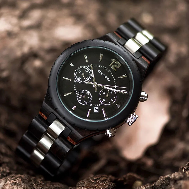 BOBO BIRD Men Watch Wood Luxury Stylish Watches Timepieces Chronograph Military Quartz Great Men's Gift relogio masculino W-R22