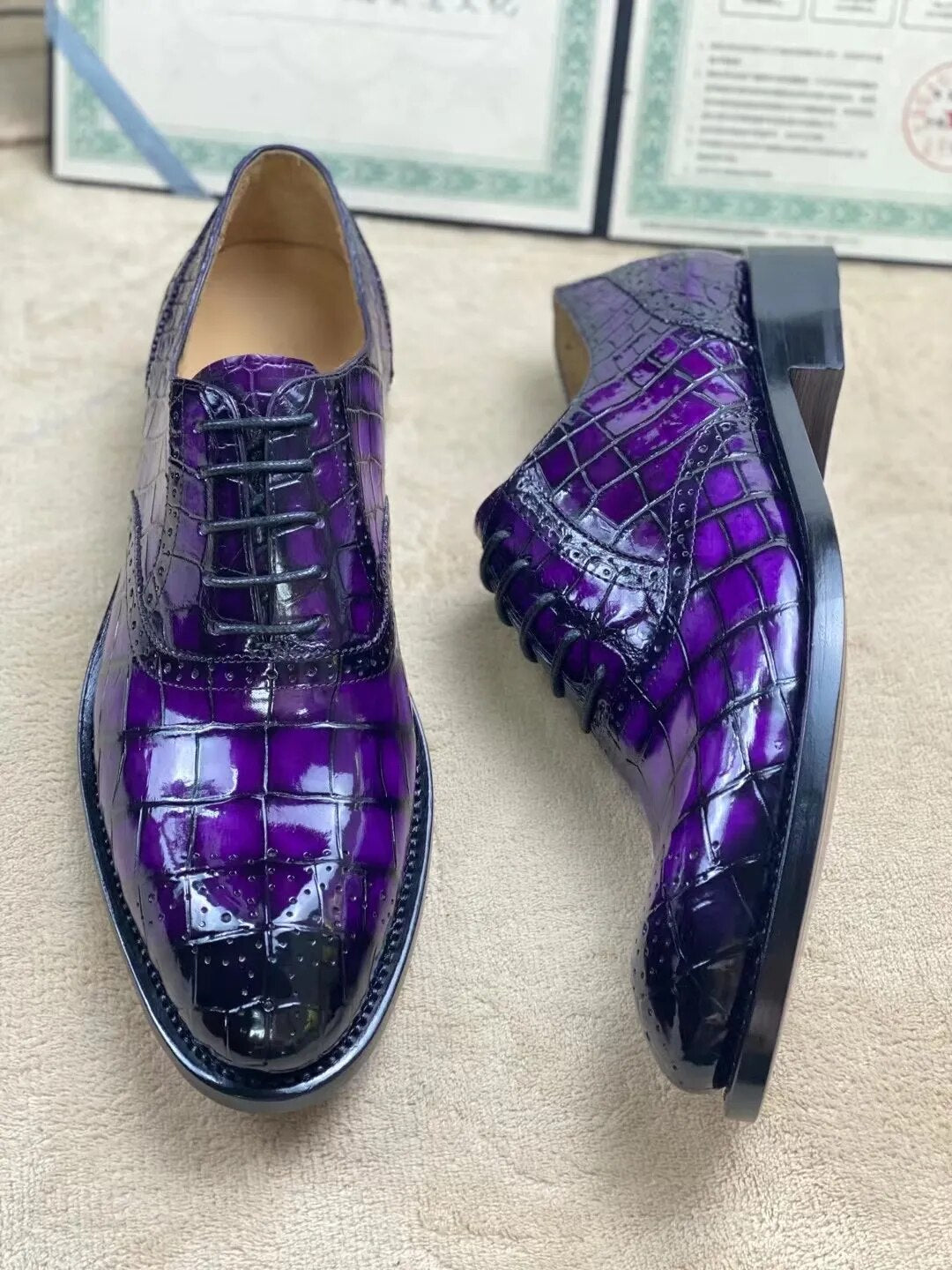 Sipriks Billionaire Purple Crocodile Leather Oxfords Shoes Boss Men's Wedding Wear Goodyear Welted Shoe Italian Custom Patina 44