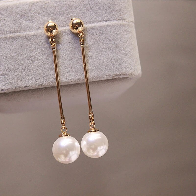 New Korean Star The Same Paragraph Fashion Imitation Pearl Tassel Earrings Wholesale Jewelry Earrings Women Long Section Vintage