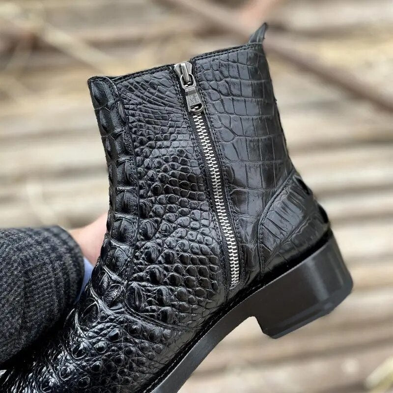 SIPRIKS Luxury Brand Men Boots Original Crocodile Skin Motorcycle Shoes Moto Zip Boots Cowboy Male Goodyear Welted Shoe Elegant