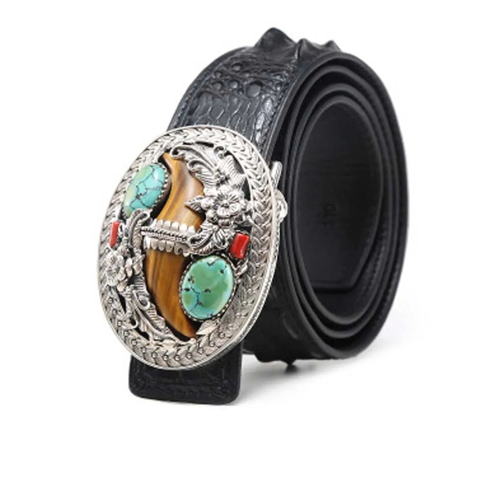 linshe new  crocodile leather men belt  male  925 sterling silver  buckle  belts  business  crocodile  male  belt