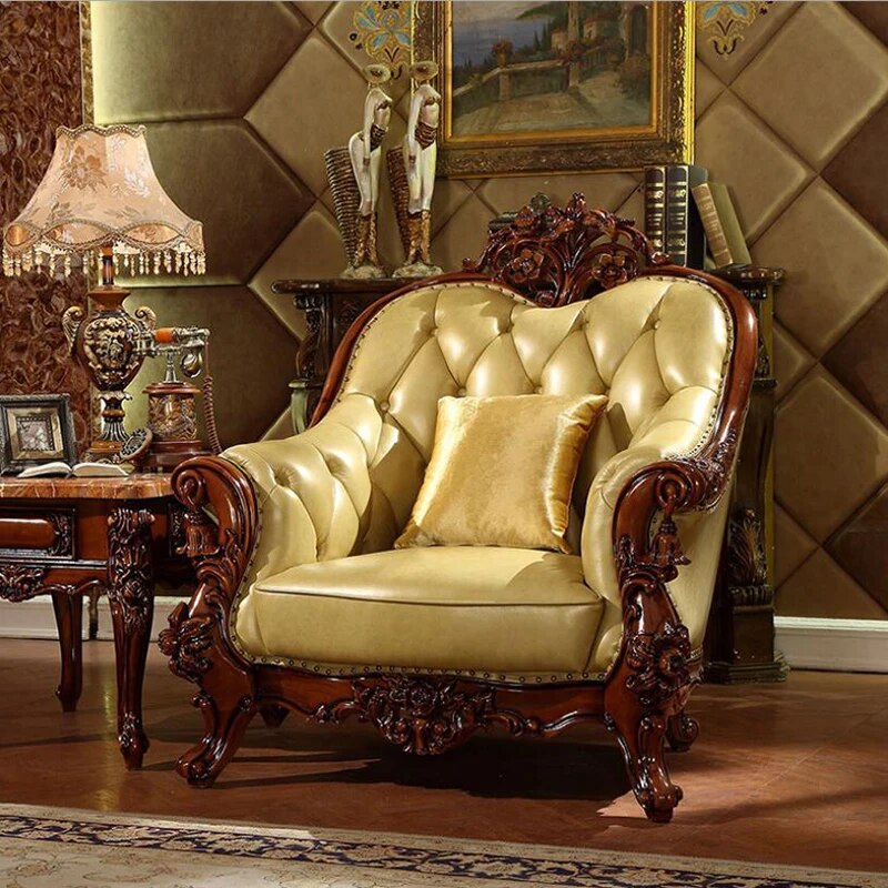 high quality  European  antique living room sofa furniture genuine leather set xhs003