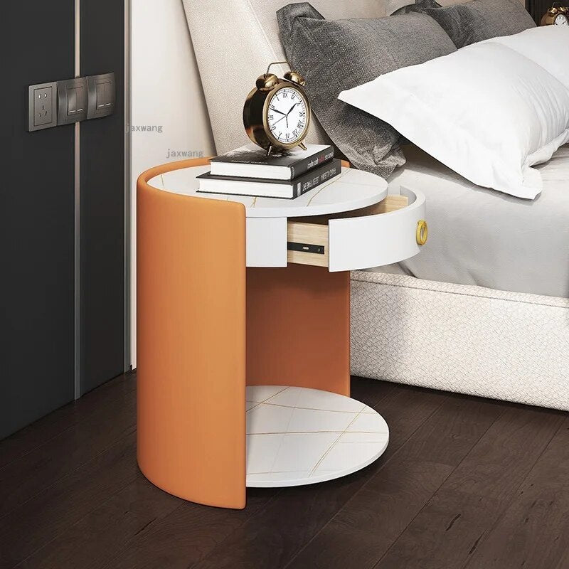 Nordic Homestay Villa Bedside Table Simple Apartment Bedroom Round Nightstand Creative Home Furniture Leather Storage Cabinets