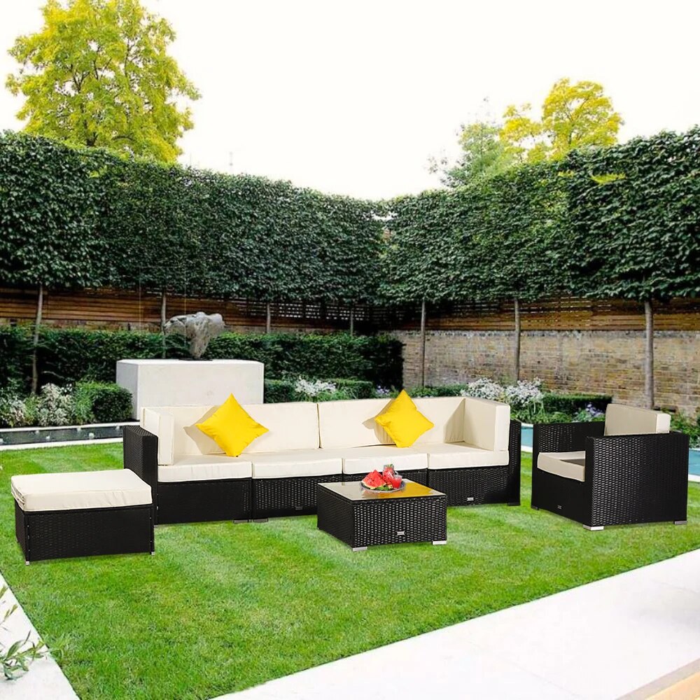 Patio Furniture Set 7 Pieces Patio PE Wicker Rattan Corner Sofa Set US Warehouse In Stock