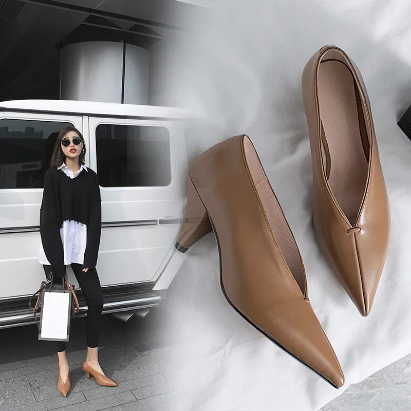 hot VANGULL women Genuine Leather shoes cow leather Sheep suede spike heels pointed toe women pumps professional  office career