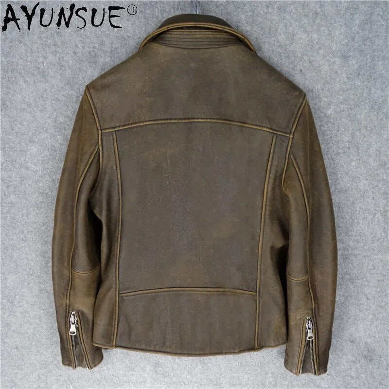 AYUNSUE Men Jacket Real Cowhide Leather 2020 Men's Clothing Motorcycle Autumn Coat Male Luxury Mens Clothes Hommes Veste LXR506