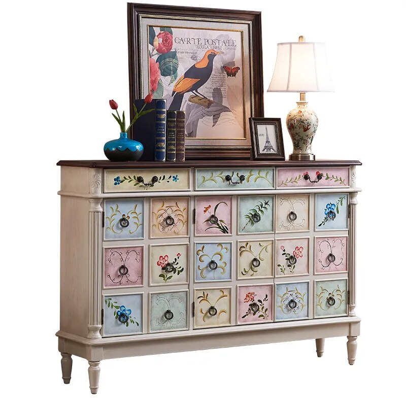 American-style shoe cabinet door painted partition cabinet solid wood European-style entrance shoe cabinet furniture living room