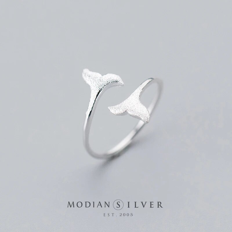 Modian Trendy Marine Life 925 Sterling Silver Frosted Mermaid Tail Finger Ring for Women Free Size Ring Fine Jewelry Girl Gift