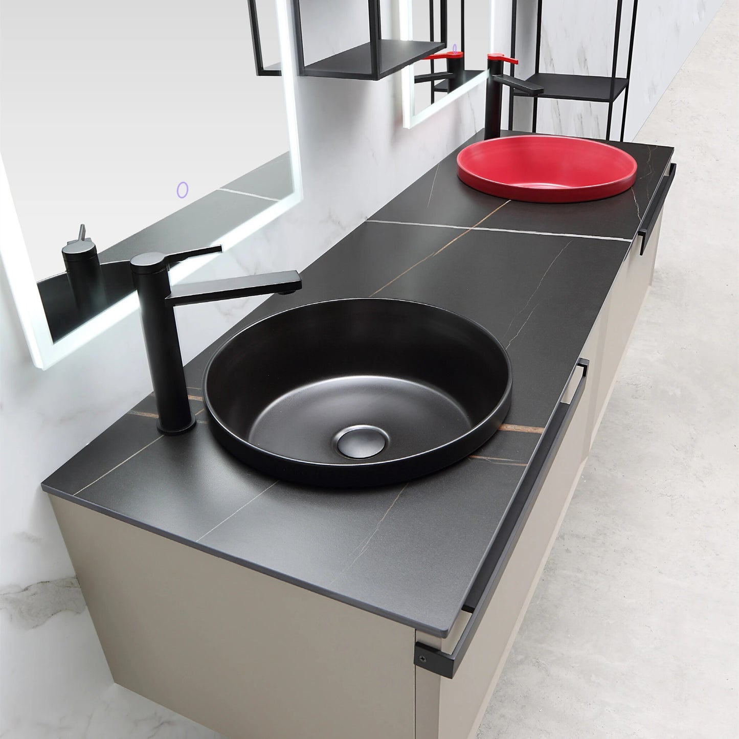Bathroom furniture, light luxury solid wood bathroom cabinet, ceramic basin, LED mirror, combined bathroom cabinet