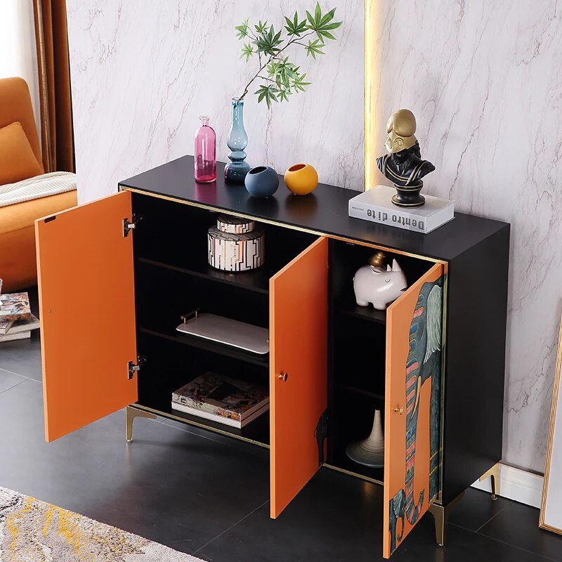 Italian minimalist light luxury door cabinet modern simple living room locker stainless steel side cabinet living room furniture