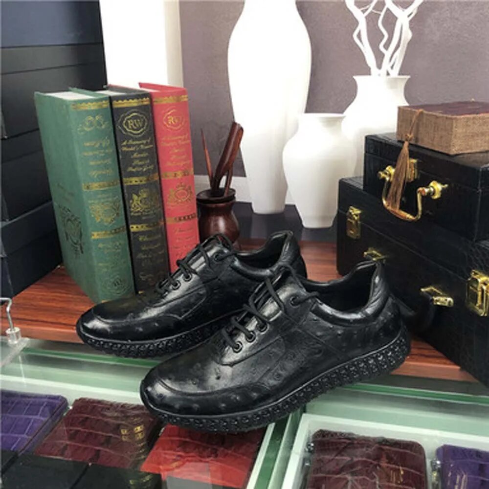 ousidun new  Ostrich leather Men's shoes  male  leisure  Single shoes  business  Leather shoes  comfortable men Ostrich shoes