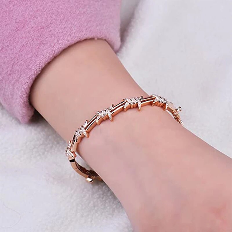 LOVERJEWELRY Diamonds Bangles Lady Wedding SI Genuine Diamonds Real 18Kt Rose Gold Bracelets For Women Luxury Lewels 2022