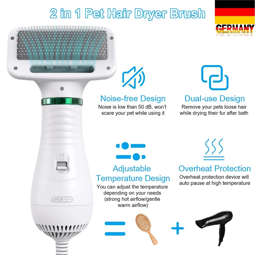 BIEMLERFN 2-In-1 Portable Pet Dog Dryer Dog Hair Dryer And Comb Brush Pet Grooming Dryer Cat Hair Comb Dog Fur Blower Low Noise