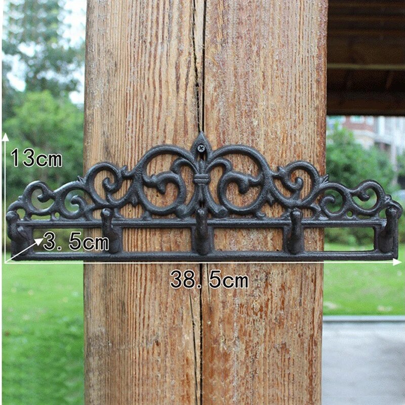 Chic Black Fleur De lis Cast Iron Wall Hook With Five Hangers Handmade European Home  Garden Decor Wall Mounted Metal Hooks
