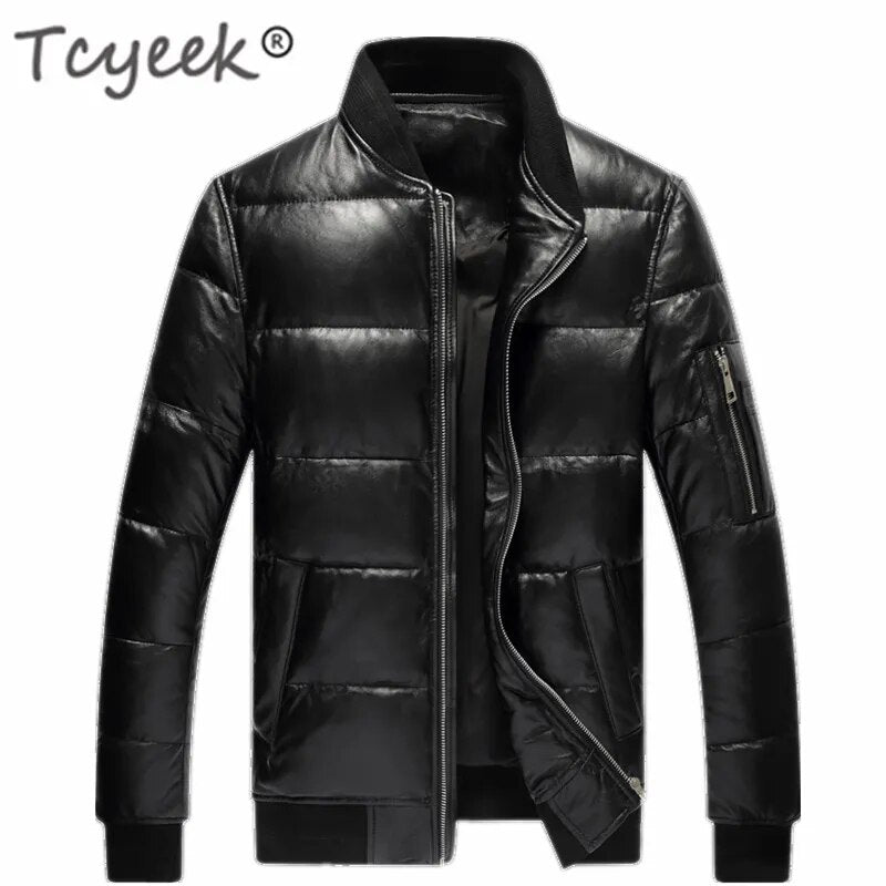 Tcyeek Winter 100% Real Sheepskin Duck Down Coat Men's Clothing 2020 Natural Genuine Leather Jacket Men Motorcycle Chaqueta 1927