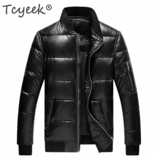 Tcyeek Winter 100% Real Sheepskin Duck Down Coat Men's Clothing 2020 Natural Genuine Leather Jacket Men Motorcycle Chaqueta 1927