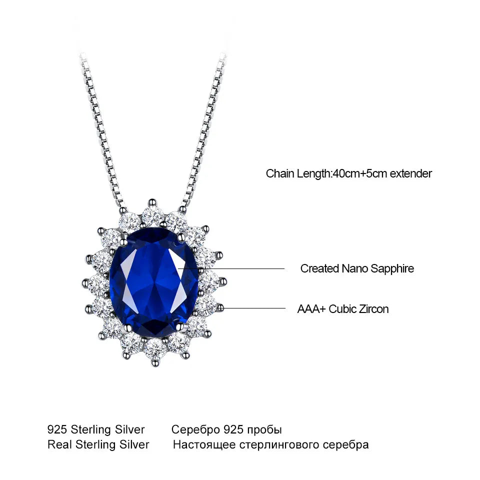 UMCHO Blue Sapphire Necklaces Pendants Princess Diana Genuine 925 Sterling Silver Gemstone Pendant for Women Wedding Party Gift