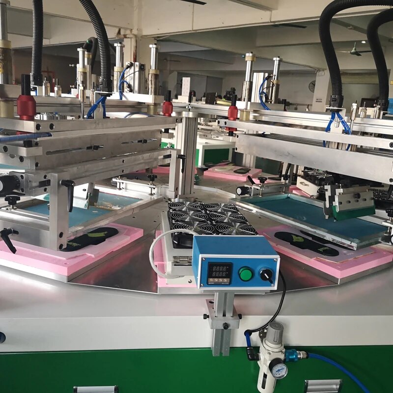 automatic 4 color 10 stations silkscreen press machine for slippers rotary stencial printing machine