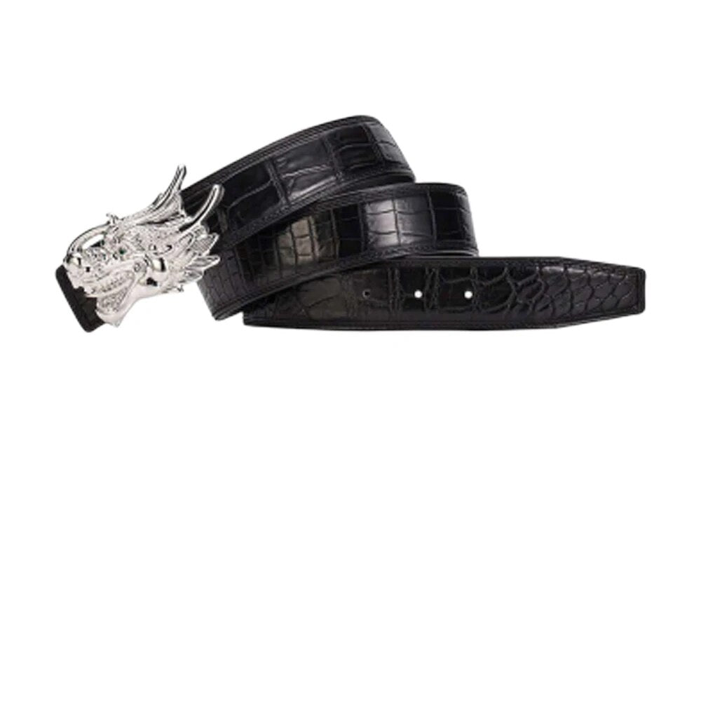 menggeka new crocodile lether male belt  S925 Sterling silver dragon head silver buckle male crocodile belt Plate buckles male