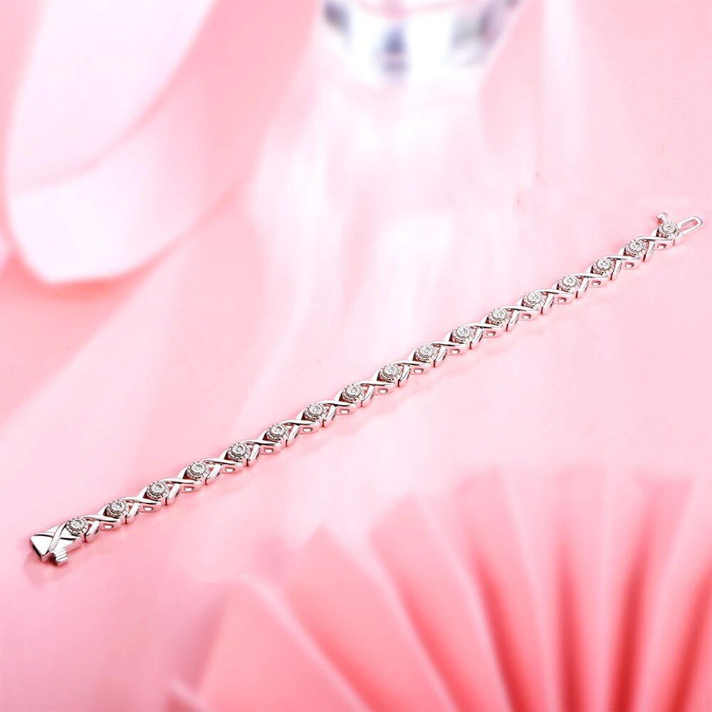 Solid 925 Silver 18K Gold Plated Tennis Bracelets for Women Round Moissanite 1.25mm Charm Luxury Bracelet for Engagement Gifts