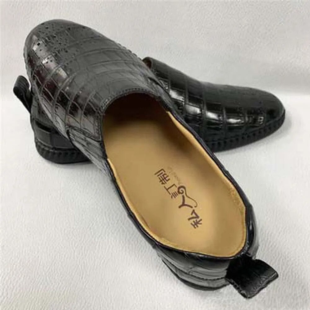 hongsen new arrival Rubber soles  true  crocodile  Casual shoes  male  Soft bottom black non-slip Men's shoes